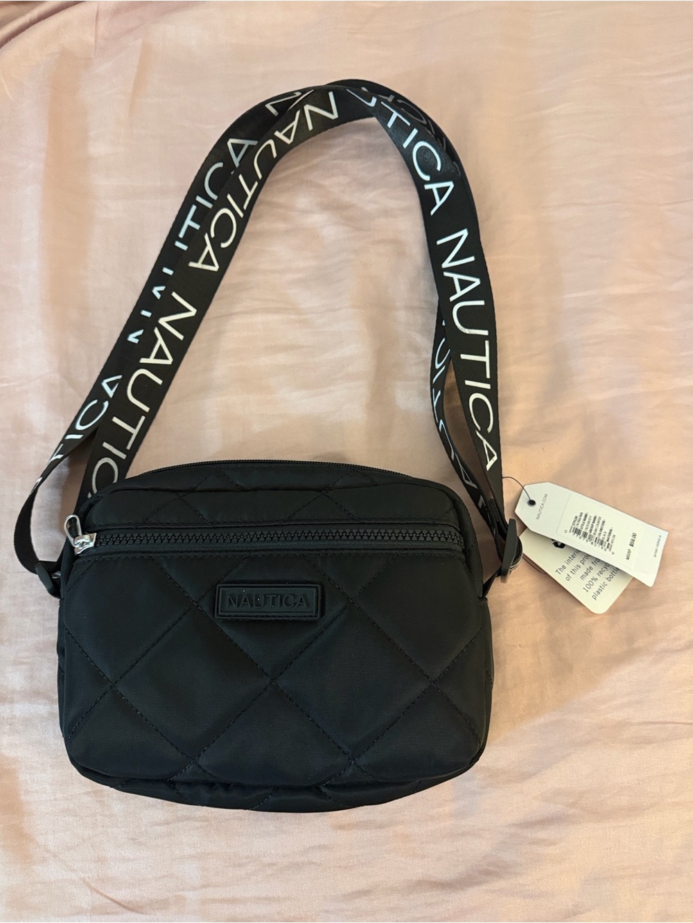 Nautica Black Quilted Crossbody with Branded Strap